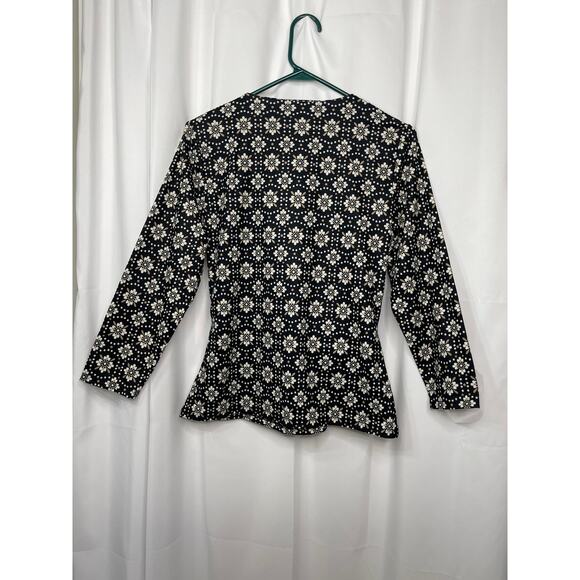 Ann Taylor shirt blouse top women's medium black with white floral pattern layer - Picture 10 of 14